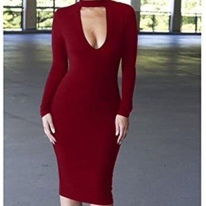 Keyhole Bodycon Pencil Midi Dress